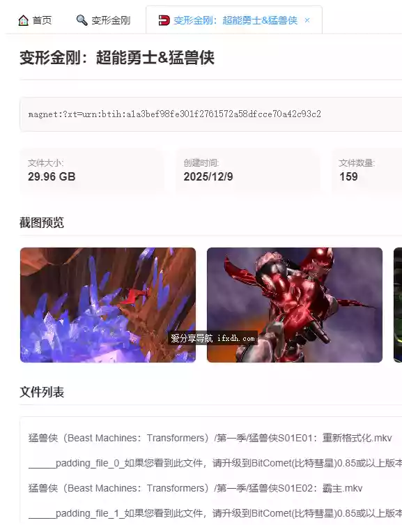 简易磁力搜索器 可展示资源截图和文件列表