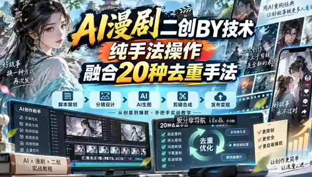 AI漫剧二创搬运技术，纯手法操作，融合20种去重手法
